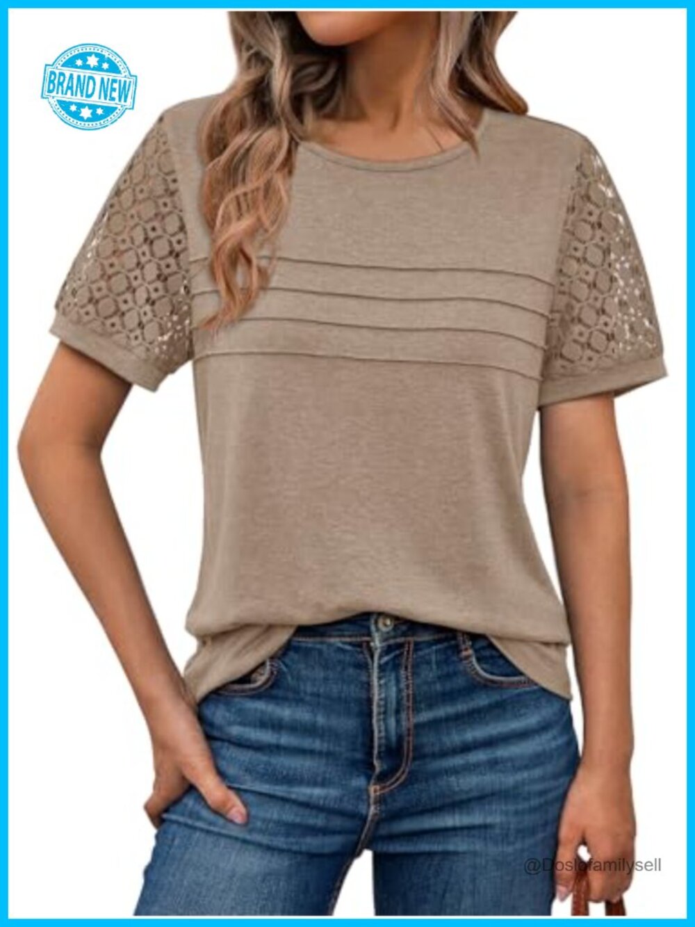 Womens Lace Short Sleeve Blouse Crewneck Loose Fit Business Casual Top